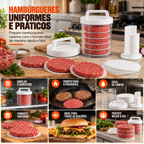 Hambúrgueres uniformes e práticos: empilhe, armazene e leve à frigideira