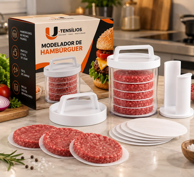 Prensa de Hambúrguer Multicamadas com Pote para Freezer – de 5 a 9 Camadas