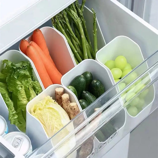 Organizadores de geladeira com legumes e frutas